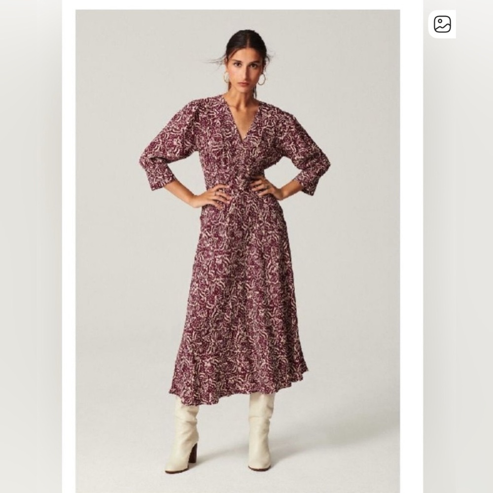 ba&sh Burgundy Patterned Midi Dress